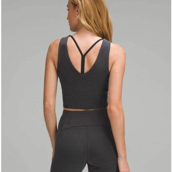 Faded Black / Gray  Lululemon Ribbed Softstreme Cropped Tank Top - Picture 2 of 5